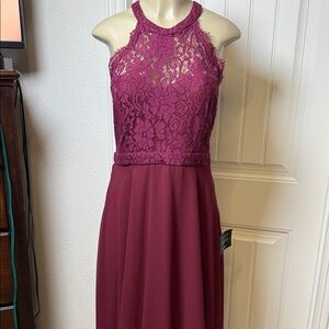 Lulus Wine Lace Bodice Chiffon Maxi Gown Size‎ XL New With Tags Wedding Guest